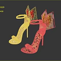 Women's High Heels with Red Yellow Feather Decor White Black Thin Heel Ankle Strap Style