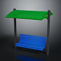 Durable Outdoor Blue Bench Featuring Green Canopy Metal Frame Grid Design