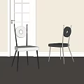 Modern Dining Chairs With Circular Backrest Metal Frame And Two Tone Upholstery 3d model