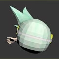 Low Poly Cartoon Character With Light Green Hair Red Headband Yellow Headphones And Pointing Gesture