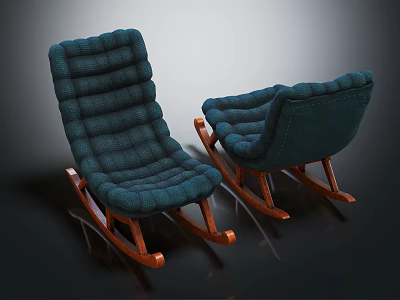 Comfortable Green Fabric Rocking Chair with Wooden Legs for Home Relaxation 3d model