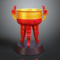 Red and Gold Ornament Decor Set With Dragon Shaped Handles Intricate Carvings And Dark Base