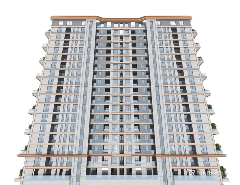 High Rise Residential Building with Modern Exterior Design Many Windows and Balconies Light Colored Facade 3d model 