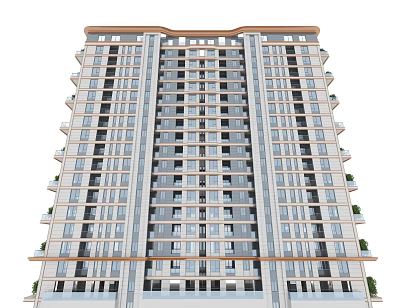 High Rise Residential Building with Modern Exterior Design Many Windows and Balconies Light Colored Facade 3d model