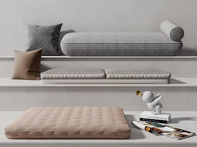 Cozy Home Living With Gray Sofa Cushions Brown Pillows Books And Bird Figurine 3d model