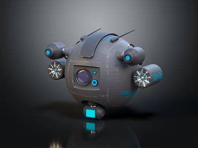 Smart Machine With Spherical Design Blue Sensors Top Antennas Side Propellers And Illuminated Base 3d model
