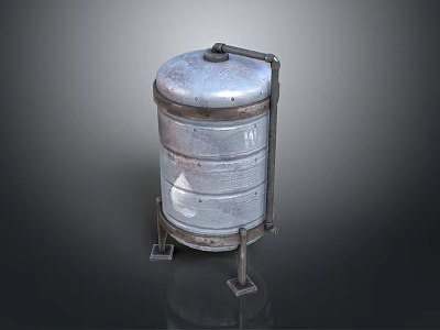 Industrial Metal Cylindrical Storage Tank With Stand And Top Pipe Structure 3d model