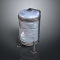 Industrial Metal Cylindrical Storage Tank With Stand And Top Pipe Structure