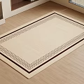 Square Beige Carpet With Dark Brown Border And Dot Pattern On Wooden Floor 3d model
