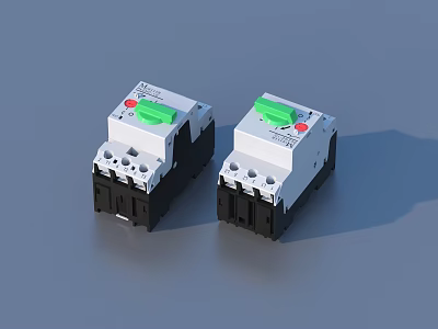 Small Household Circuit Breakers With White Body Black Base And Green Red Buttons 3d model