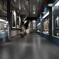 Cultural Center Interior With Exhibits Paintings Pottery And Display Cases
