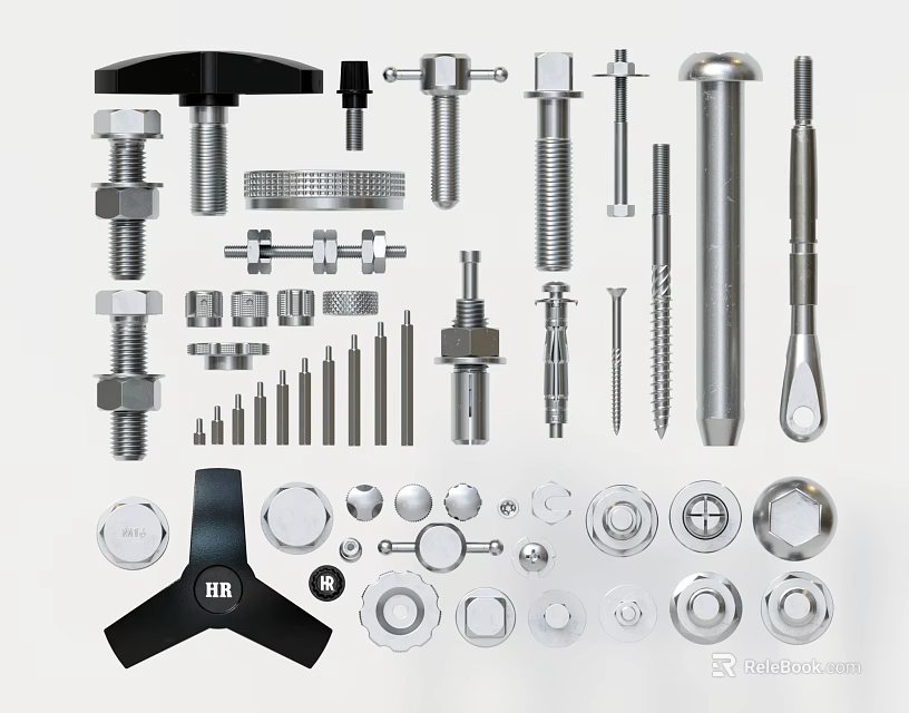 Various Hardware Tools Collection With Bolts Nuts Screws Washers And Wrenches 3d model 