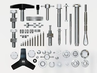 Various Hardware Tools Collection With Bolts Nuts Screws Washers And Wrenches 3d model