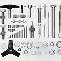 Various Hardware Tools Collection With Bolts Nuts Screws Washers And Wrenches 3d model