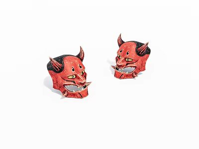 Two Red Devil Masks With Horns And Yellow Eyes As Decorative Ornaments 3d model