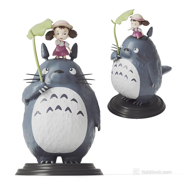 Adorable Grey Character Dolls Featuring Little Girl On Top Holding Leaf With Black Base 3d model 