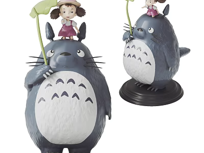 Adorable Grey Character Dolls Featuring Little Girl On Top Holding Leaf With Black Base 3d model