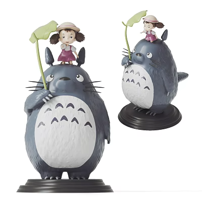 Adorable Grey Character Dolls Featuring Little Girl On Top Holding Leaf With Black Base 3d model