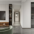 Elegant Modern Living Dining Room Interior With TV Wall Bookshelves Chandelier And Green Plant