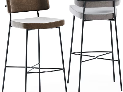 Modern Upholstered Bar Stools With Brown Gray Seats And Black Metal Cross Leg Base 3d model