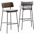 Modern Upholstered Bar Stools With Brown Gray Seats And Black Metal Cross Leg Base