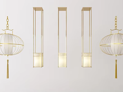 Modern Gold Pendant Lights With Lantern And Rectangular Designs For Interior Decor Lighting 3d model