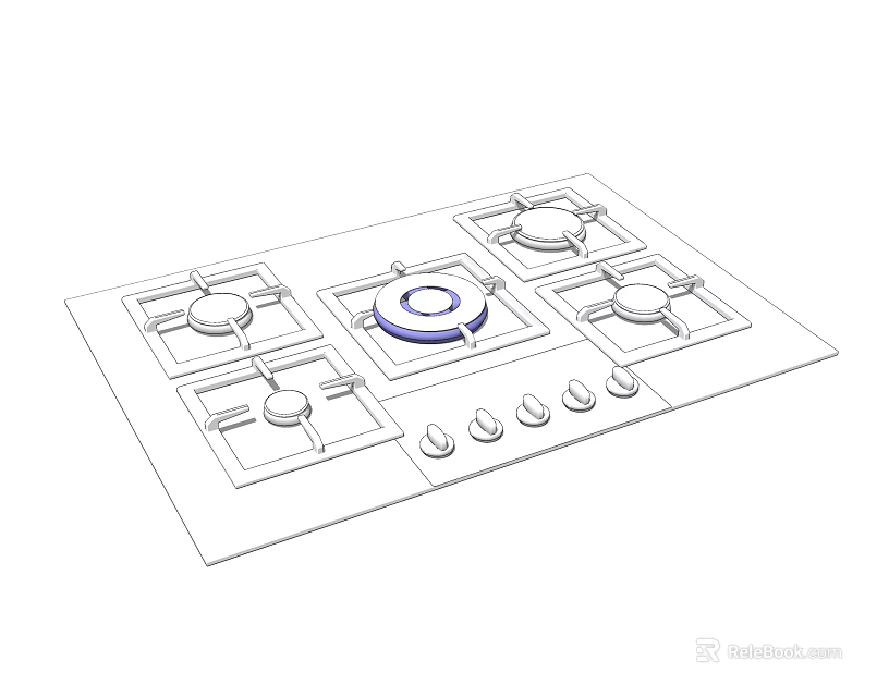 Modern Kitchen Gas Stove Appliance With Four Burners And Control Knobs 3d model 