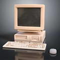 Vintage Beige Computer Setup With CRT Monitor Desktop Tower Keyboard And Mouse