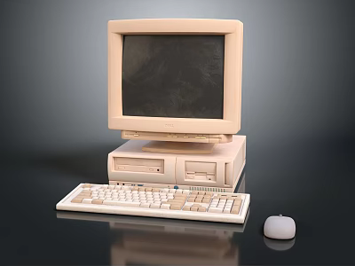 Vintage Beige Computer Setup With CRT Monitor Desktop Tower Keyboard And Mouse 3d model