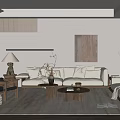 Modern Living Room Interior With Beige Sofa Wooden Coffee Table Floor Lamp And Wall Art