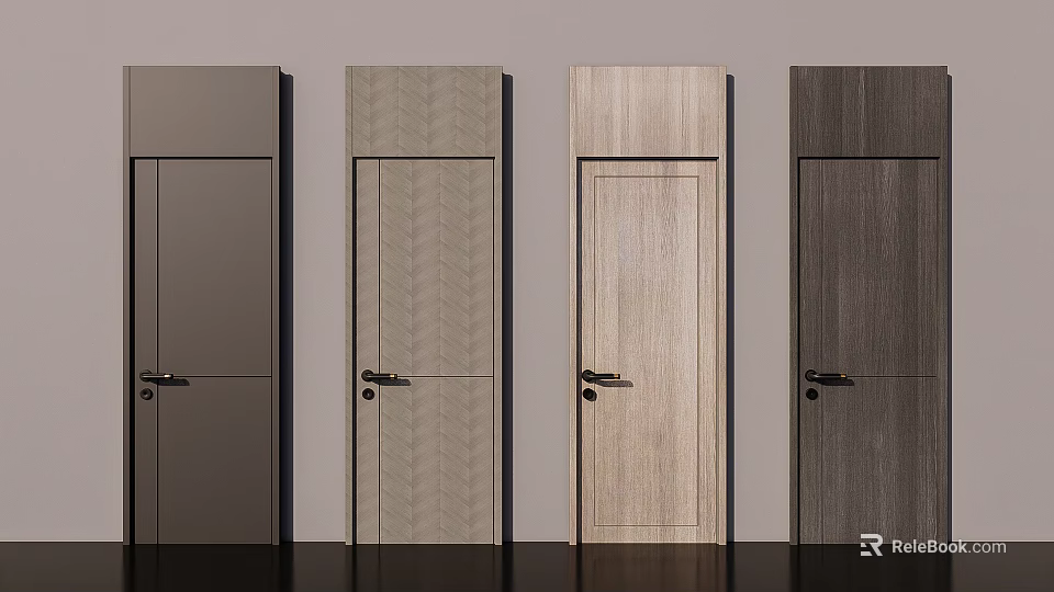 Interior Hinged Doors Featuring Diverse Wood Textures And Multiple Design Styles 3d model 