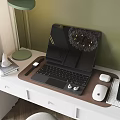 Sleek Laptop Setup On White Desk With Green Wall Desk Lamp Keyboard Mouse And Smartphone