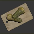 Two Ripe Squash Placed on Wooden Cutting Board Ready for Meal Preparation