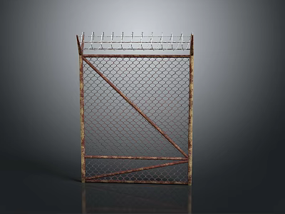 Rusty Metal Chain Link Fence With Spiked Top And Diagonal Support Bars 3d model