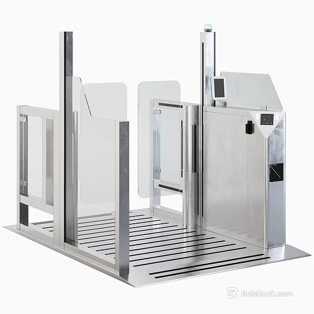 Stainless Steel Safety Railing With Transparent Panels Platform Base And Access Control Design 3d model 