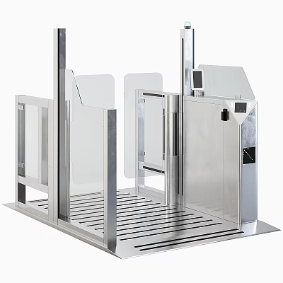 Stainless Steel Safety Railing With Transparent Panels Platform Base And Access Control Design 3d model