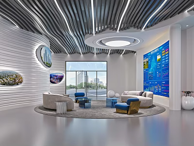 Modern Living Room Interior With Round Rug Sofa Decorative Paintings And Large Windows 3d model