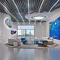 Modern Living Room Interior With Round Rug Sofa Decorative Paintings And Large Windows