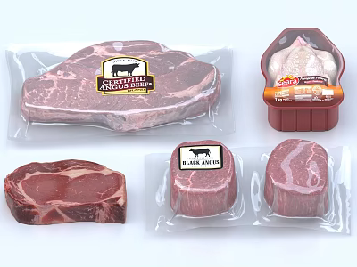 Quality Beef Steak Chicken Breast And Packaged Meat Cuts On 3d model