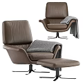 Brown Leather Office Chair With Gray Knitted Blanket Modern Design And Matching Ottoman