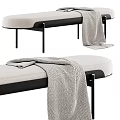 Stylish Modern Upholstered Bench With Metal Legs And Gray Throw Blanket