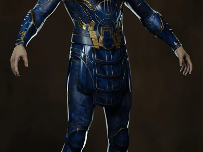 Man In Blue And Gold Detailed Armor With Intricate Patterns Standing Pose 3d model
