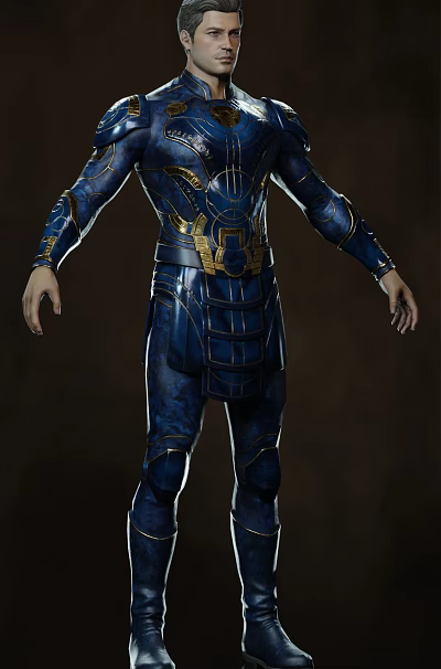 Man In Blue And Gold Detailed Armor With Intricate Patterns Standing Pose 3d model Man In Blue And Gold Detailed Armor With Intricate Patterns Standing Pose 3d model