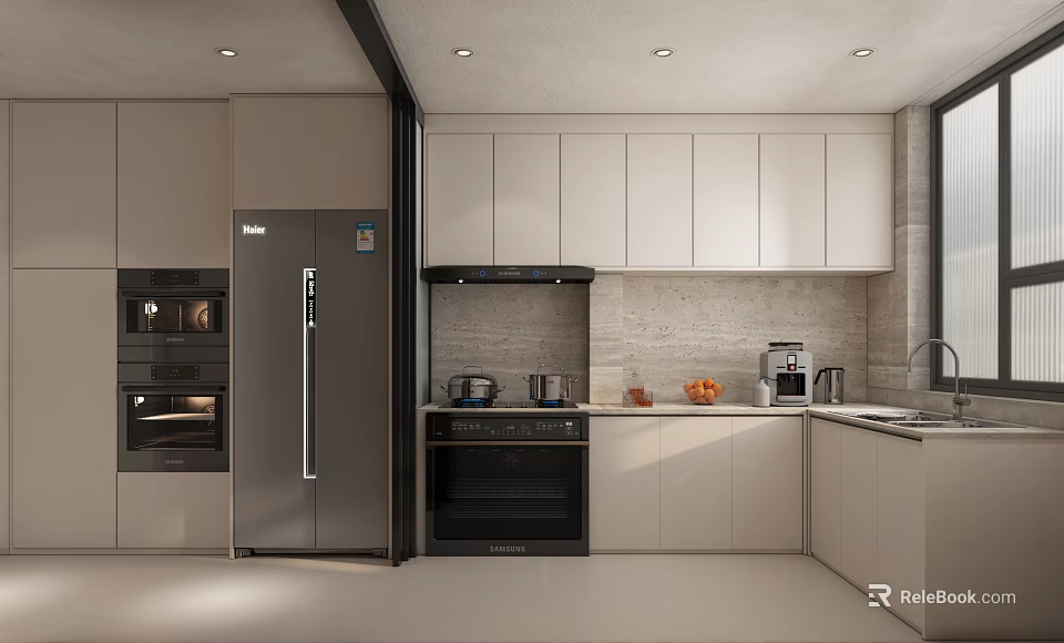 Modern Sleek Kitchen Interior With White Cabinets And Stainless Steel Appliances 3d model 