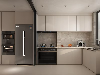 Modern Sleek Kitchen Interior With White Cabinets And Stainless Steel Appliances 3d model
