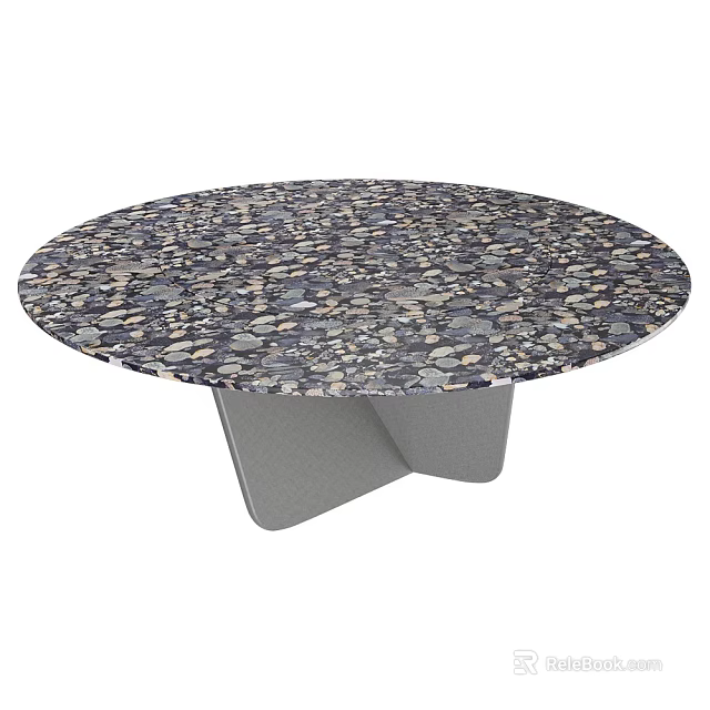 Round Modern Dining Table with Pebble Mosaic Top and Grey Geometric Base 3d model