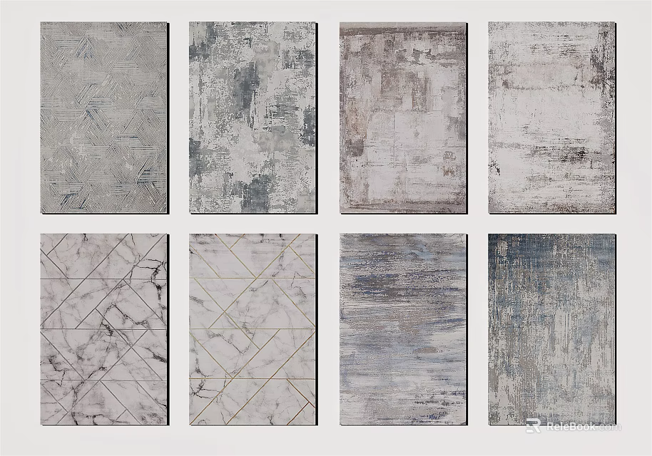 Modern Square Rugs With Various Geometric Patterns And Textured Neutral Designs 3d model