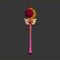 Colorful Enchanted Magic Wand With Red Gem Golden Wings And Pink Shaft