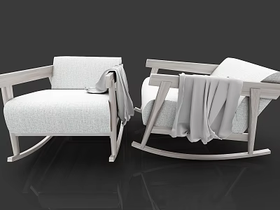 Light Colored Rocking Leisure Chairs With Wooden Armrests Gray Blankets And Dark Background 3d model