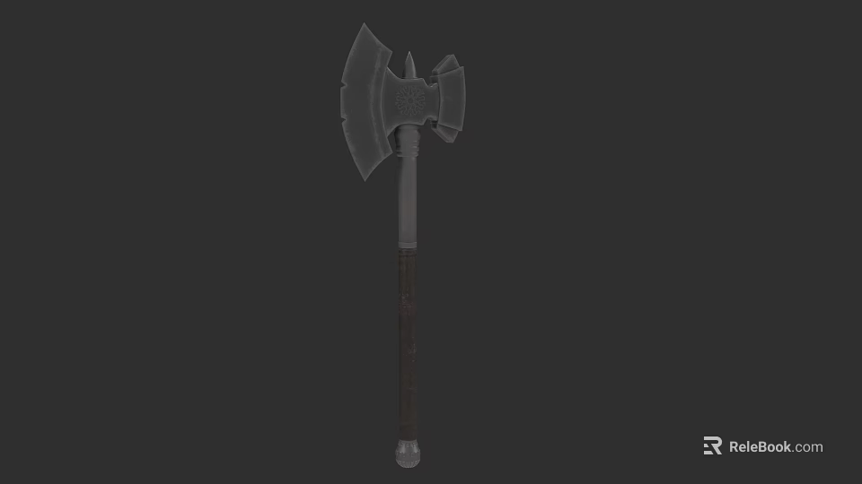 Medieval Battle Axe with Broad Spiked Blade and Wooden Handle 3D Model Design 3d model 